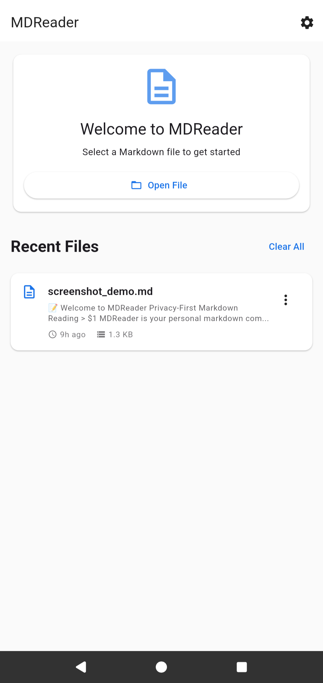 MDReader Home Screen