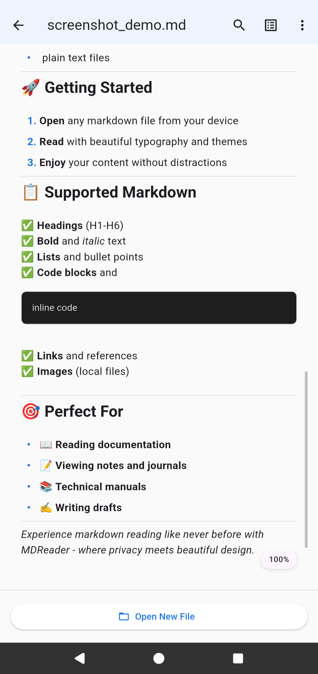 MDReader Markdown Support